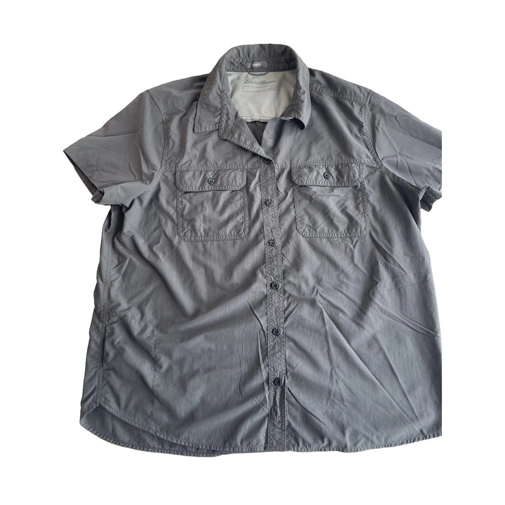Eddie Bauer Mountain Ripstop Shirt Men's L Grey Short Sleeve Mesh Back Fishing